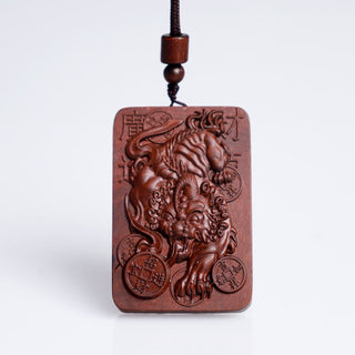 Buddha Gift Natural Lightning Struck Jujube Wood PiXiu Copper Coin Good Fortune Necklace Pendant