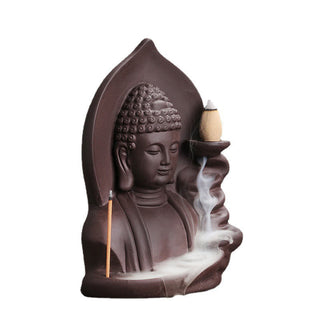 Buddha Gift Tibetan Avalokitesvara Buddha Lotus Healing Backflow Smoke Fountain Incense Burner