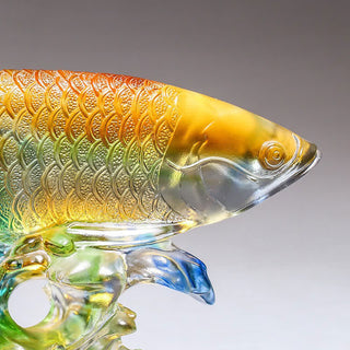 Buddha Gift Handmade Liuli Crystal Koi Fish Art Piece Luck Home Office Decoration