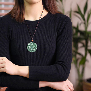 Buddha Gift Lotus Pattern Jade Luck Prosperity Necklace Pendant