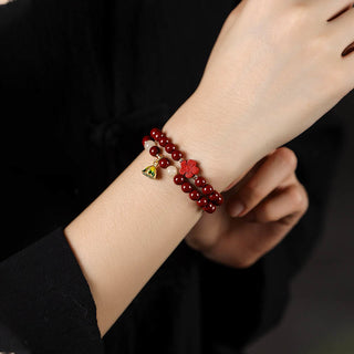 Buddha Gift Cinnabar Lotus Charm Double Wrap Blessing Bracelet