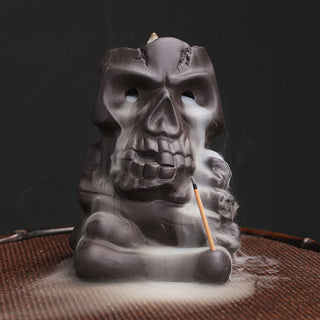 Buddha Gift Halloween Skull Head Purple Clay Healing Incense Burner Decoration