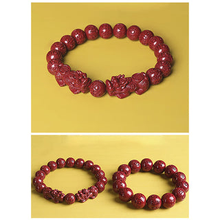 Buddha Gift Natural Double PiXiu Cinnabar Om Mani Padme Hum Wealth Luck Bead Bracelet