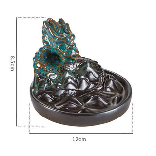 Buddha Gift Dragon Pattern Ceramic Backflow Smoke Fountain Incense Burner Decoration