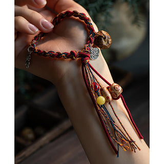 Buddha Gift Tibetan Handmade Colorful Thread 925 Sterling Silver Koi Fish Protection Strength String Bracelet