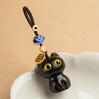 Buddha Gift Small Leaf Red Sandalwood Ebony Wood Lucky Cat Protection Key Chain Phone Hanging Decoration