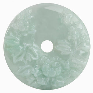 Buddha Gift Round Jade Peace Buckle Peony Flower Abundance Necklace Pendant