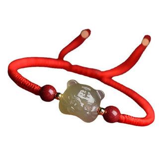 Buddha Gift Jade Cinnabar Lucky Tiger String Bracelet