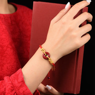Buddha Gift Handmade Cinnabar Peace Buckle Blessing Braided Rope Bracelet