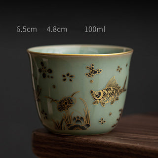 Buddha Gift Butterfly Flower Lotus Koi Fish Plum Blossom Ceramic Teacup Kung Fu Tea Cup 100ml