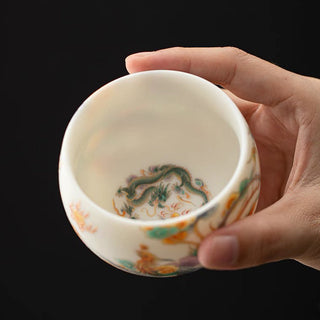 Buddha Gift Dragon Phoenix Auspicious Clouds Ceramic Teacup Kung Fu Tea Cup