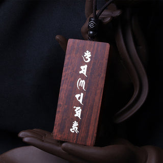 Buddha Gift 999 Sterling Silver Small Leaf Red Sandalwood Ebony Wood Om Mani Padme Hum Inlaid Protection Necklace Pendant