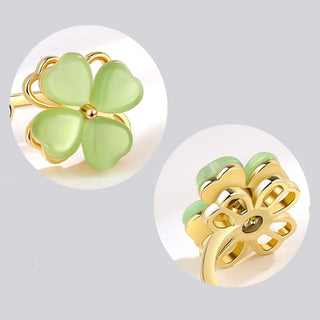 Buddha Gift Cat's Eye Four Leaf Clover Zircon Love Rotatable Ring