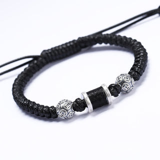 Buddha Gift 999 Sterling Silver Copper Coin Bead Copper Balance Braided String Bracelet