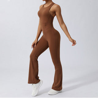 Buddha Gift Women Workout Crisscross Sleeveless Flare Jumpsuit Sports Fitness Yoga Bodysuit