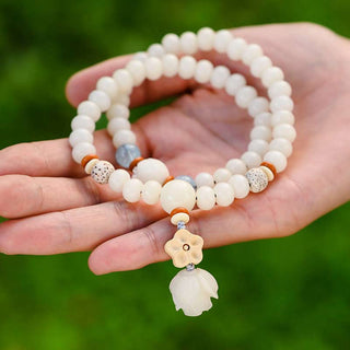 Buddha Gift Tibetan White Jade Bodhi Lotus Blessing Bracelet