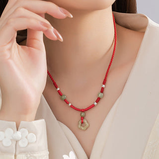 Buddha Gift 925 Sterling Silver Natural Hetian Cyan Jade Flower Pentagram Luck Red Rope Necklace Pendant Bracelet Set