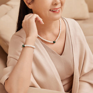 Buddha Gift 925 Sterling Silver Natural Pearl Hetian Jade Aquamarine Wisdom Sincerity Necklace Pendant Bracelet