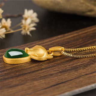 Buddha Gift Green Chalcedony Fox Pattern Courage Necklace Pendant