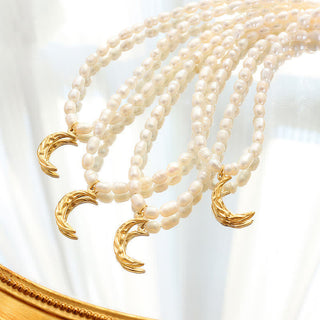 Buddha Gift Pearl Crescent Moon Calm Necklace Pendant