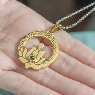 Buddha Gift Lotus Titanium Steel Enlightenment Projection Shurangama Mantra Necklace Pendant