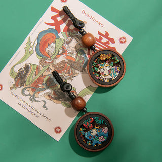 Buddha Gift Year Of The Dragon Hand Painted Chinese Zodiac Rosewood Carved Calm Key Chain