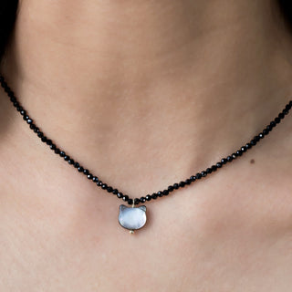 Buddha Gift Black Spinel Cute Cat Motivate Choker Necklace