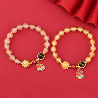 Buddha Gift Tibet Om Mani Padme Hum Fu Character Gourd Charm Lotus Liuli Glass Bead Luck Bracelet