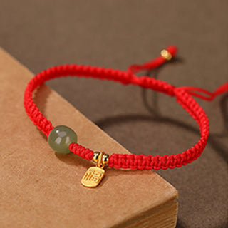 Buddha Gift 925 Sterling Silver Hetian Jade Blessing Wealth Red String Bracelet