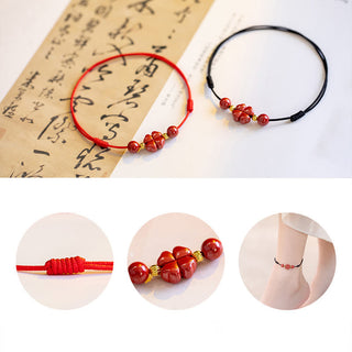 Buddha Gift Four Leaf Clover Cinnabar Blessing Calm String Bracelet Anklet