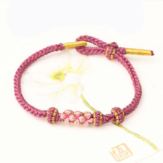 Buddha Gift Handmade Three Peach Blossoms Luck Eight Strands Braided String Bracelet
