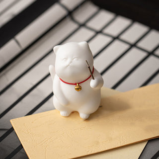 Buddha Gift Mini Cute Cat Ceramic Healing Incense Burner Desk Decoration