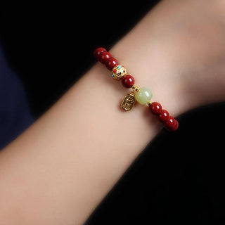 Buddha Gift Cinnabar Green Aventurine Fortune Protection Charm Bracelet