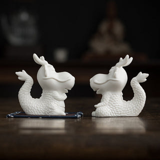 Buddha Gift Year Of The Dragon Luck White Porcelain Ceramic Tea Pet Home Figurine Decoration