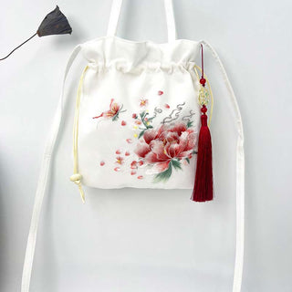 Buddha Gift Suzhou Embroidery Lotus Deer Epiphyllum Peony Rabbit Cotton Linen Tote Crossbody Bag Shoulder Bag Handbag