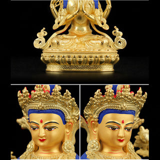 Buddha Gift Chenrezig Four-armed Avalokitesvara Protection Copper Gold Plated Statue Decoration