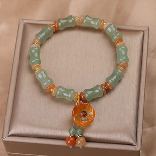 Buddha Gift Natural Jade Bamboo Flower Pattern Luck Bracelet