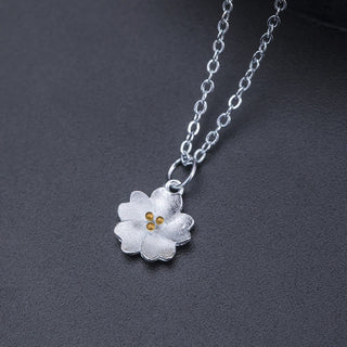 Buddha Gift 925 Sterling Silver Cherry Blossom Flower Blessing Necklace Pendant