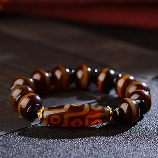 Buddha Gift Tibetan Natural Nine-Eye Dzi Bead Agate Wealth Blessings Bracelet