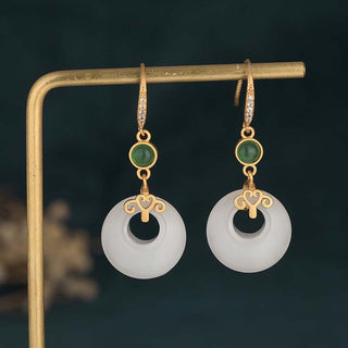 Buddha Gift FengShui White Jade Blessing Drop Earrings