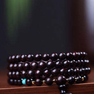 Buddha Gift 108 Mala Beads Tibetan Small Leaf Red Sandalwood Lotus Balance Bracelet