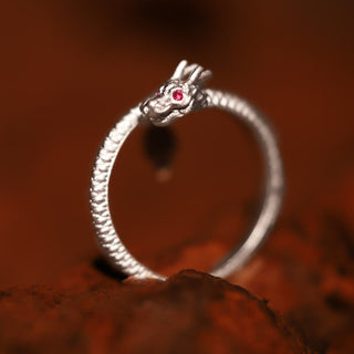 Buddha Gift 925 Sterling Silver Vintage Year of the Dragon Luck Protection Strength Adjustable Ring