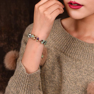 Buddha Gift Green Aventurine Garnet Bead Flower Petal Luck Bracelet