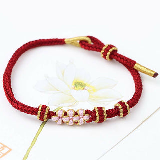 Buddha Gift Handmade Three Peach Blossoms Luck Eight Strands Braided String Bracelet