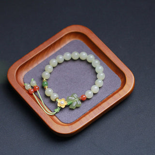 Buddha Gift 925 Sterling Silver Jade Luck Flower Butterfly Bracelet
