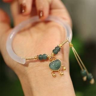 Buddha Gift 925 Sterling Silver Natural Jade Chalcedony Lock of Good Wishes Luck Necklace Pendant Bangle Bracelet