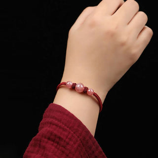 Buddha Gift Natural Strawberry Quartz Crystal Love Red String Weave Bracelet Anklet