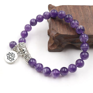 Buddha Gift Amethyst Crystal Lotus Healing Balance Bracelet