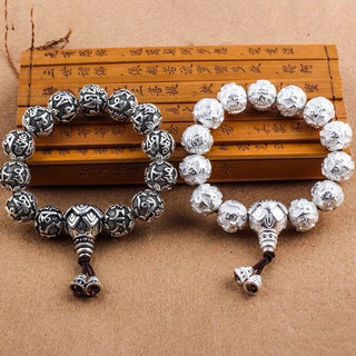 Buddha Gift Tibetan Om Mani Padme Hum Carved Alloy Beads Amulet Bracelet