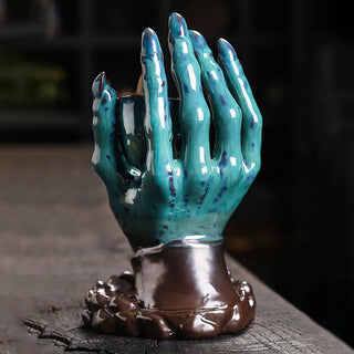 Buddha Gift Halloween Ghost Hand Skull Head Ceramic Peace Healing Incense Burner Decoration